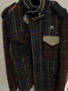 Raj Men's Multi-Color Plaid Military Jacket